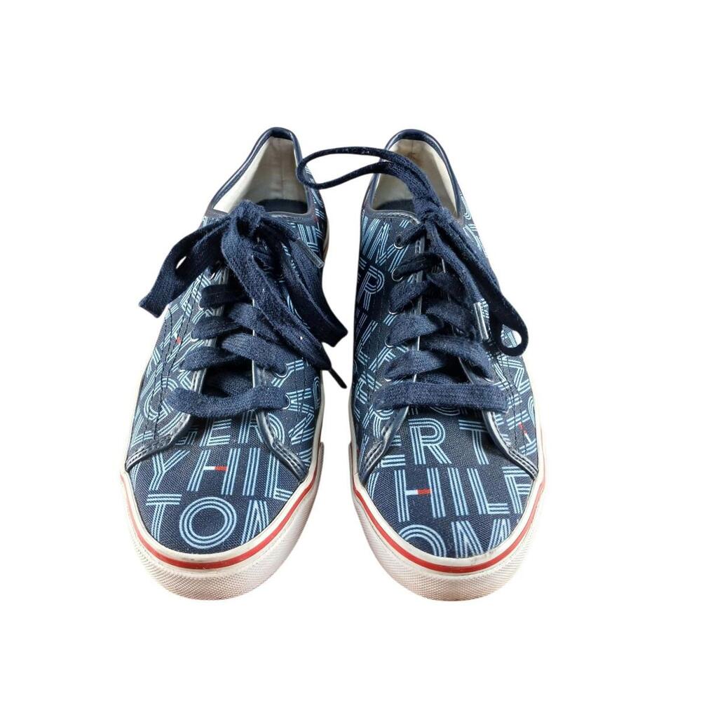 Tommy Hilfiger Navy Monogram Sneakers Women 8 Casual Canvas Logo Shoes